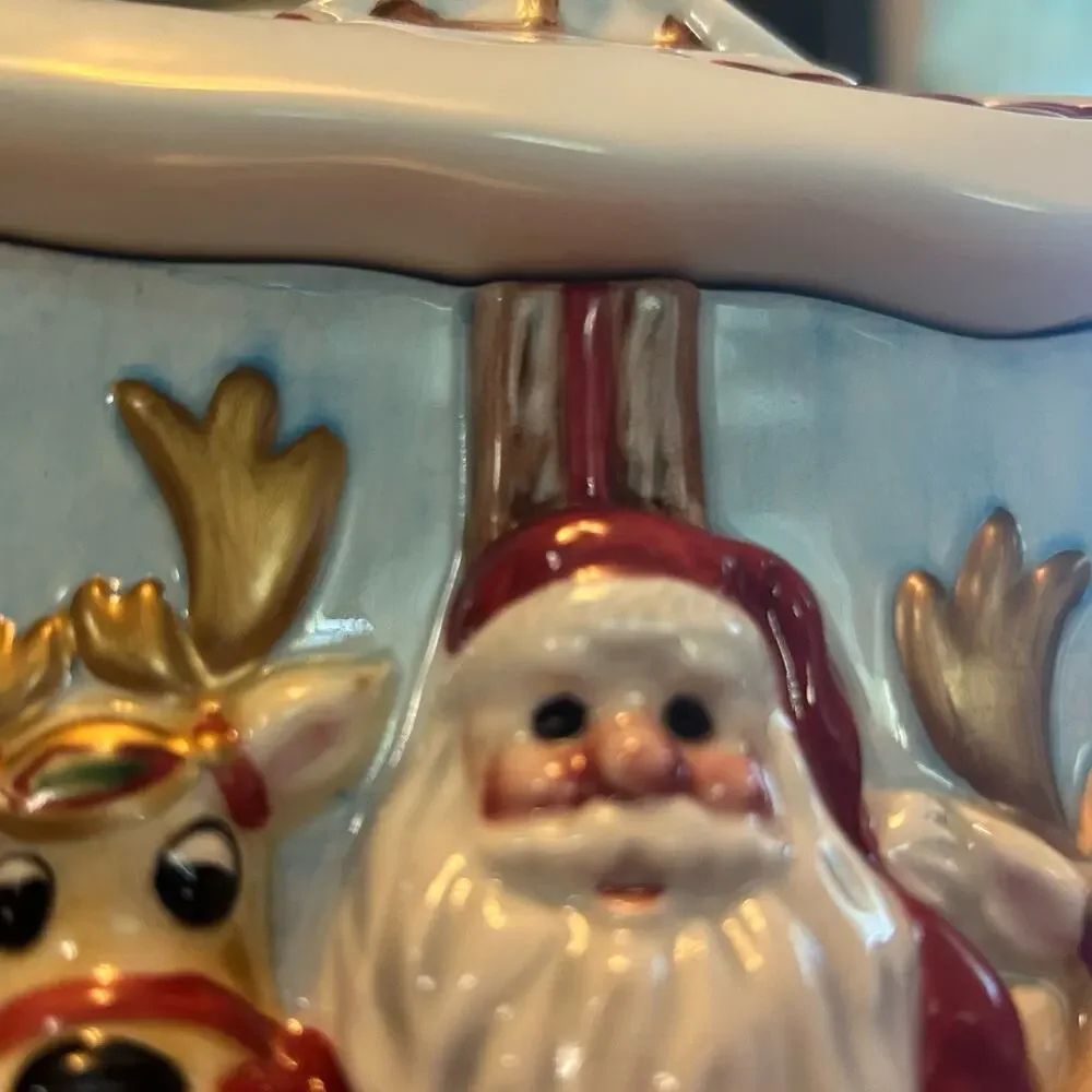 Vintage Fitz and Floyd DEER SANTA Candy Jar/Christmas decor EUC